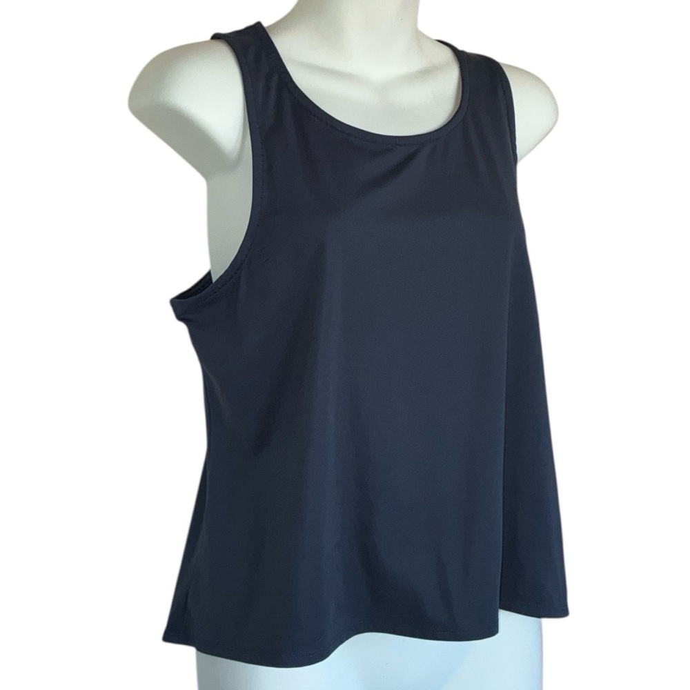 90 Degree By Reflex Top L, Dark Blue Knit Activewear, open Back with Tie. EUC